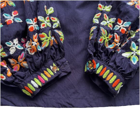 Maeve By Anthropologie Top Womens 6 Blue Sonja Embroidered Blouse Balloon Sleeve - Picture 10 of 11